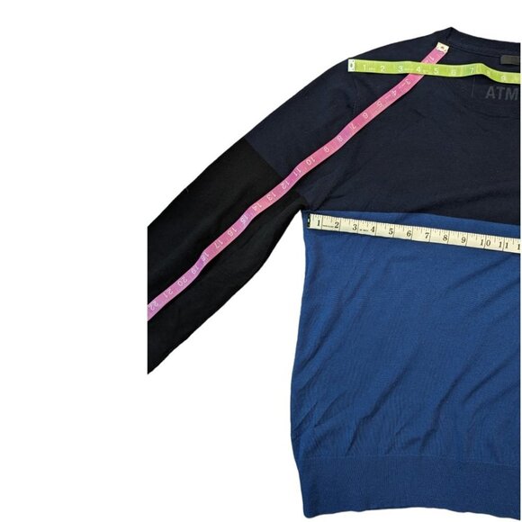 ATM Anthony Thomas Melillo Merino Wool Color Blue & Black Block Crew Sweater L - Picture 9 of 15